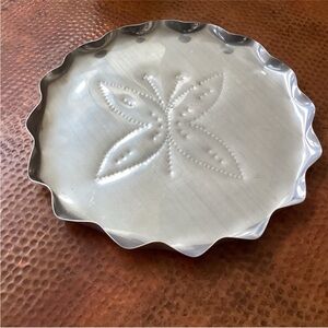 Cute Butterfly Silver Decorative Metal Serving Tray - Scalloped Edge